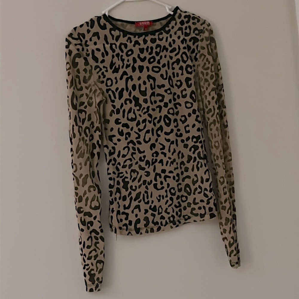 GUESS VINTAGE Leopard-Print Long-Sleeved Top, Medium, Good Condition (CL-3)